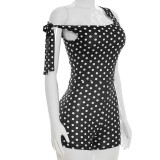 Polka Dots Print Slash Shoulder Romper GDSF-J26RP093