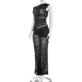 Solid See Through Lace Two Piece Pants Set GDSF-J26ST060