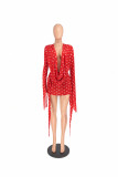 Polka Dot Print Deep V Neck Mini Dress QXLB-10165