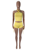 Off Shoulder Halterneck Top Two Piece Short Set SHD-9963