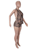Leopard Print Halterneck Two Piece Shorts Set  SHD-9964