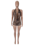 Leopard Print Halterneck Two Piece Shorts Set  SHD-9964