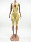 Backless Bodysuit Polka Dots Print Fifth Pants Suit CM-60407