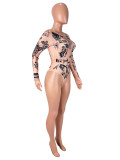 Print Long Sleeve Tight Bodysuit SHD-9968