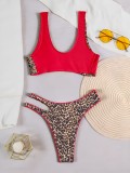 Leopard Print Color Block Bikinis 2pcs Swimsuit CASF-6762