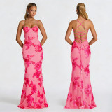 Sexy Sling Backless Mesh Maxi Dress BY-7672