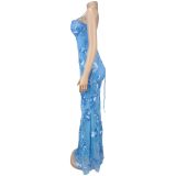 Sexy Sling Backless Mesh Maxi Dress BY-7672