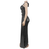 Sexy Tie Up Backless High Split Maxi Dress BY-7666