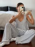 Stripe V Neck Sleeveless Jumpsuit GHYX-Y2601