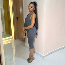 Deep V Neck Backless Tops Two Piece Pants Set MXBF-J26ST018