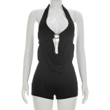 Halterneck Backless Hollow Out Romper MXBF-J26RP047
