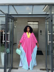V Neck Stripe Loose Maxi Dress GCNE-73557