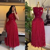 Sleeveless Vest Print Press Pleated Long Skirt Suit GCNE-73852