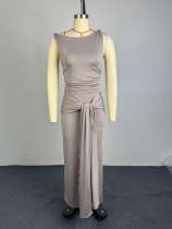 Sleeveless Tie Up Top Long Skirts 2 Piece Set GCNE-73892