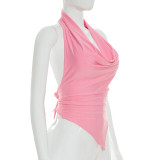 Solid Color Halterneck Tie Up Tops GDSF-J26TP103