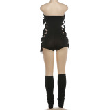 Hollow Out Tie Up Tube Top Shorts Suit DLSF-K6S01872A