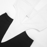 Color Block Deep V Neck Tie Up Jumpsuit GDSF-J26JP099