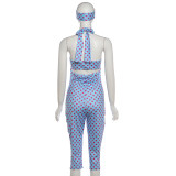 Polka Dots Print Hollow Out Backless Romper(With Hairband) DLSF-K6Q05397A
