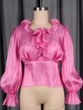Plus Size Solid Color Ruched Flare Sleeve Shirt GKEN-ATP051243