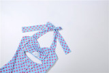 Polka Dots Print Hollow Out Backless Romper(With Hairband) DLSF-K6Q05397A