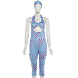 Polka Dots Print Hollow Out Backless Romper(With Hairband) DLSF-K6Q05397A