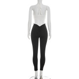 Color Block Deep V Neck Tie Up Jumpsuit GDSF-J26JP099