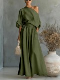 Solid Color Half Sleeve Two Piece Pants Set GWDS-260322