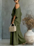 Solid Color Half Sleeve Two Piece Pants Set GWDS-260322