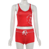 Letter Print Backless Top Two Piece Shorts Set XEF-K6S00542A