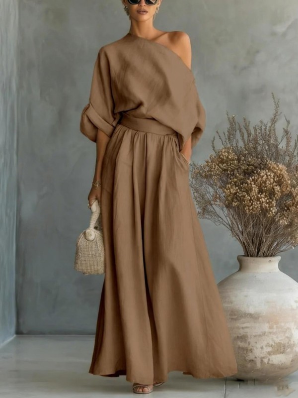 Solid Color Half Sleeve Two Piece Pants Set GWDS-260322