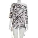 Zebra-print Mesh Top Two Piece Shorts Set GSZM-J26ST109