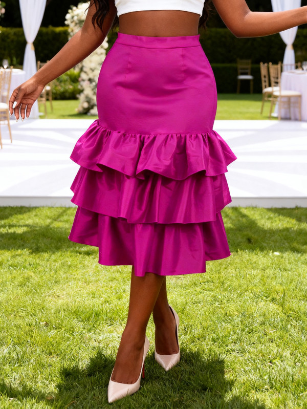 Plus Size Ruffles Solid Color Cake Skirts GKEN-ASK051046