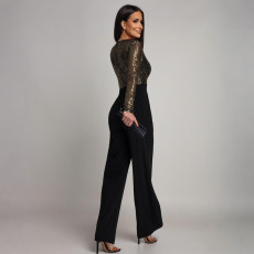 Long Sleeve V Neck Sequin Jumpsuit CYA-902224