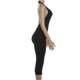 Solid Color Halterneck Backless Seventh Jumpsuit GYME-K6Q02682A