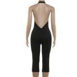 Solid Color Halterneck Backless Seventh Jumpsuit GYME-K6Q02682A