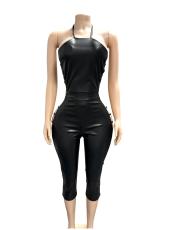 Sexy Backless PU Leather Bandage Jumpsuit(Without Headscarf) GFCF-1452