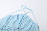 Solid Color Halterneck Backless Vest Shorts 2 Piece Set GZJQ-K6S03135A