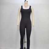 Solid Color Sleeveless Yoga Tight Jumpsuit GPBY-14472