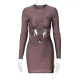Solid Color Long Sleeve Mini Dress GYEF-GA186