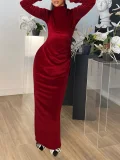 Velour Ruched Long Sleeve Maxi Dress GYEF-GA143-001