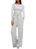 Sport Long Sleeve Solid Color Two Piece Pants Set GYWO-8836