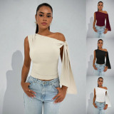 Solid-Color Slash Neck Sleeveless Top  GYWO-55055