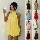 Sexy Backless Solid Color Mini Dress GYWO-55056