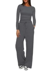 Sport Long Sleeve Solid Color Two Piece Pants Set GYWO-8836