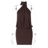 Sexy Solid Color Backless Mini Dress GYWO-55068