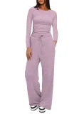 Sport Long Sleeve Solid Color Two Piece Pants Set GYWO-8836