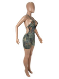 Leopard Print Hollow Out Halterneck Romper SHD-9793