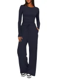 Sport Long Sleeve Solid Color Two Piece Pants Set GYWO-8836