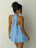 Sexy Backless Solid Color Mini Dress GYWO-55056