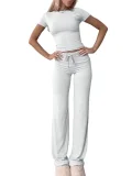 Solid Color Short Sleeve Sports Two Piece Pants Set GYWO-55007